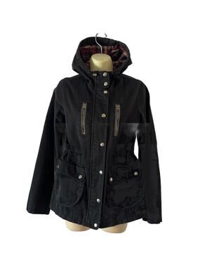 TOPSHOP Hooded Black Jacket US Size 2 With Drawstring to Define Waist Mid weight